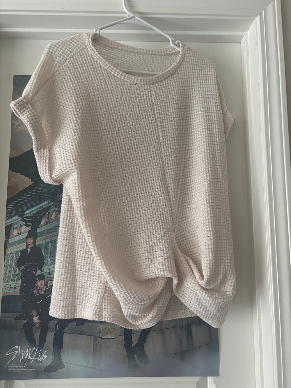 Relaxed Cream Waffle Knit Short Sleeve Top